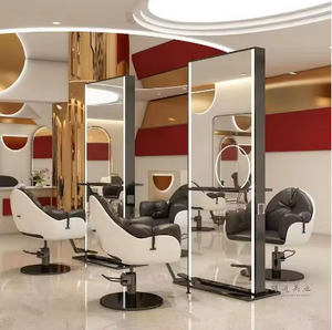 กระจกตัดผมสองด้านแบบมืออาชีพสำหรับร้านเสริมสวย โครงโลหะพร้อมไฟ LED กระจกตั้งพื้นสำหรับร้านเสริมสวย - Product Image 5