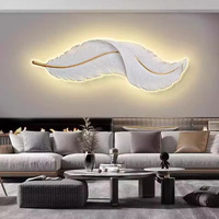 Luz de pared de plumas de resina de estilo moderno, Fondo de TV para sala de estar, decoración de arte de pared, luz LED de pared interior de plumas