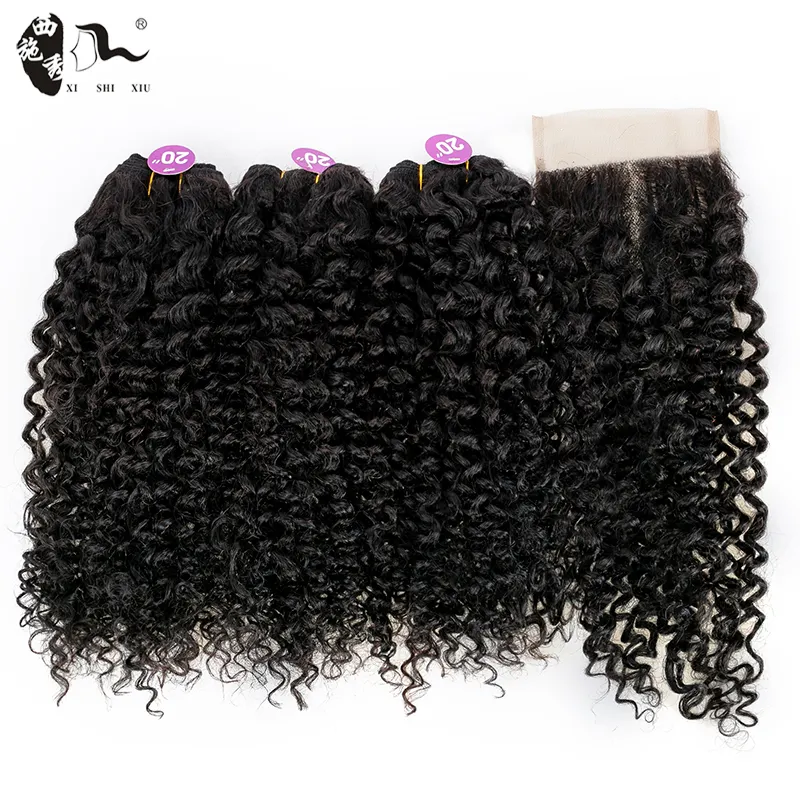 XISHIXIU HAIR hot sale packet 3 set 20inch 80% human hair weaving with 18inch U-Type Lace closure