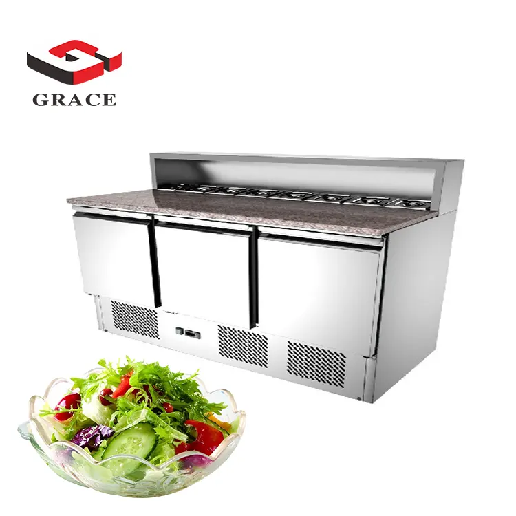 Versatile grazia commerciale refrigerato refrigerato Saladette Bar piano di lavoro in acciaio inox Display Buffet bancone insalata