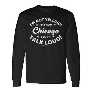 Camiseta de manga larga, no estoy gritando, soy de Chicago, solo hablo fuerte, ropa negra para hombre - Product Image 1