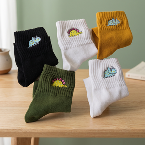 Crew Thick 100% Cotton Womens <b>Socks</b> Taiwan Made Embroidered Warm Mid-Calf Trendy Animal Cuff Teen & Gen Z Daily <b>Socks</b> - Product Image 1