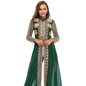 Beautiful Crystal Moroccan Small Stand-up Collar Dress Lace Long-sleeved Suit Kaftan Takchita 2pcs