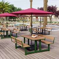 Ensemble table et chaise d'extérieur monobloc pour hôtel, avec dossier, structure en fer, design minimaliste moderne, parasol intégré, démontable, pour salon de thé