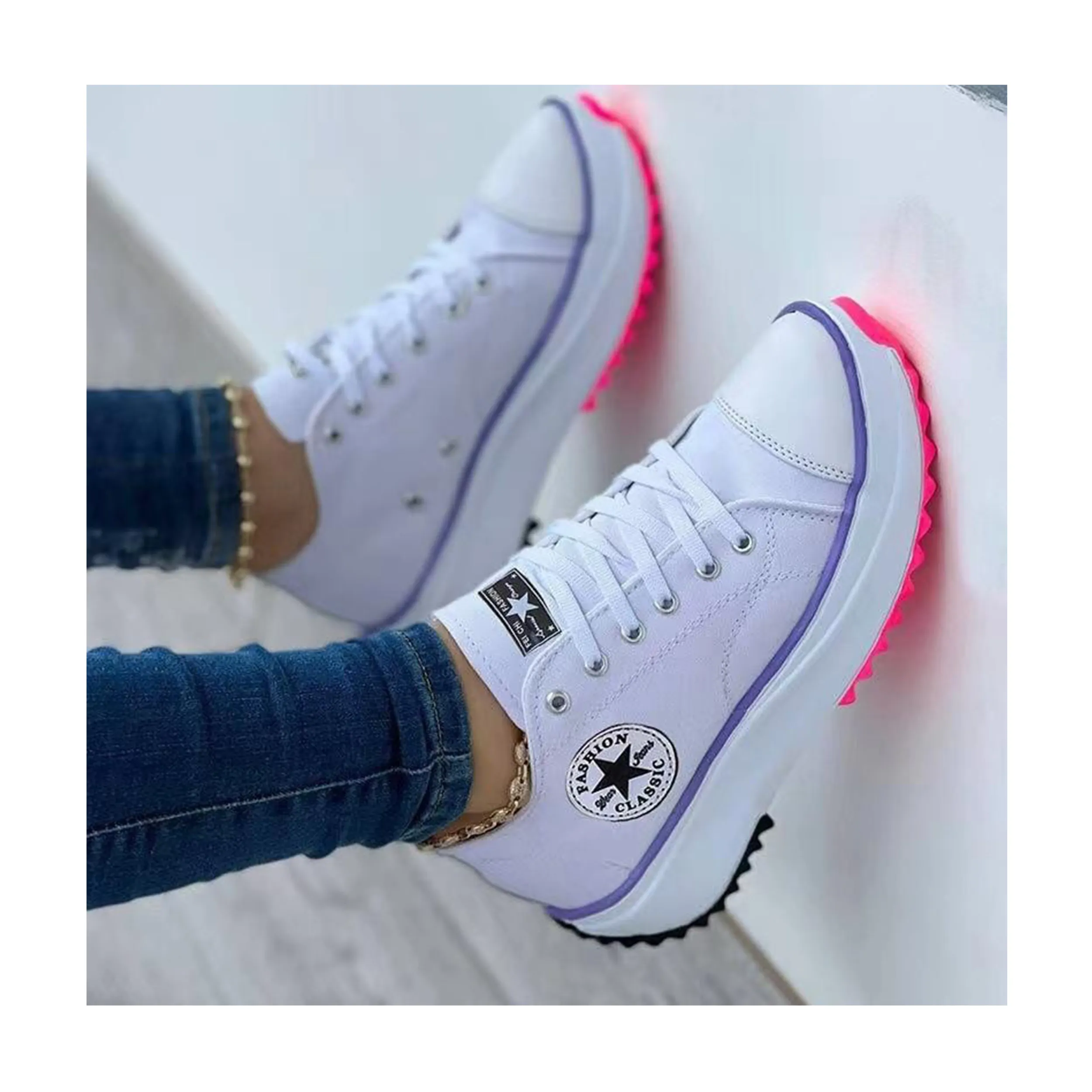 Stylish Thick Sole Woman Walking Style Leisure Anti-slippery Sports Running Shoes Sneakers Trendy Womens Canvas Shoes