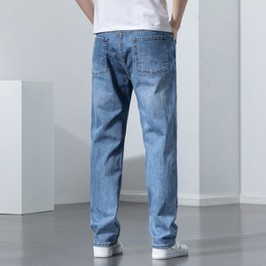 Fabricants de jeans de mode en Chine, vente en gros de jeans pour hommes en coton, polyester et élasthanne, denim <span class=keywords><strong>bleu</strong></span> moyen classique, coupe ample et droite - Product Image 4