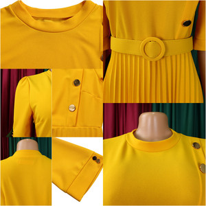 D433 último diseño Otoño e Invierno Vestidos Mujer señora elegante Color sólido plisado botón vestidos africanos para mujer ropa - Product Image 6