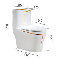 WC monobloc de luxe en céramique blanc avec ligne dorée, à poser au sol, double chasse, pour salle de bain
