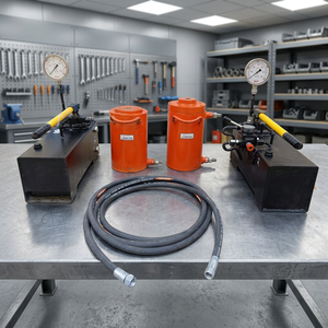 Cylindre de vérin hydraulique avec pompe manuelle, manomètre et tuyau pour tests de résistance - Product Image 3