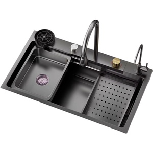 Évier de cuisine nano tendance, rectangulaire, en acier inoxydable <span class=keywords><strong>noir</strong></span>, à cuve unique, avec robinet, à encastrer sous le plan. - Product Image 4