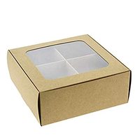 Boîtes à pâtisserie brunes avec fenêtre et séparateurs, boîte à quatre compartiments pour petits biscuits, brownies, produits de boulangerie