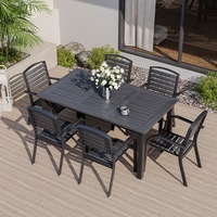Fauteuil d'extérieur empilable avec assise et dossier en lattes WPC, structure métallique anti-corrosion, imperméable, pour ensemble de jardin, chaise de salle à manger