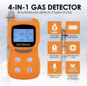 Portable High Accuracy 4 <strong>Gas</strong> <strong>Detector</strong> H2S CO O2 EX Rechargeable Clip-On <strong>Natural</strong> <strong>Gas</strong> Visual Vibration Audible Alarms Work Home - Product Image 4