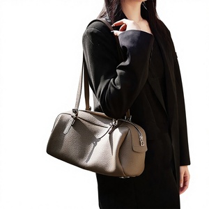 2026 Vintage Genuine Leather Women's Bag High-end <b>Bowling</b> Bag Early Spring All-match Boston Handbag Shoulder Bag Commuter Zipper - Product Image 1