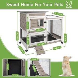 Cage à lapins en bois <span class=keywords><strong>pour</strong></span> intérieur et extérieur, avec roues, verrouillable, deux plateaux amovibles, cages <span class=keywords><strong>pour</strong></span> cochons d'Inde, toit imperméable, toutes saisons - Product Image 2