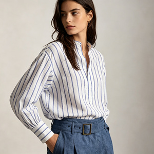 <span class=keywords><strong>Camicia</strong></span> in Lino Bianco Personalizzata <span class=keywords><strong>a</strong></span> Righe, Manica Lunga, Traspirante, Oversize, Essenziale per Donne, Chic e Pronta per il Lavoro - Product Image 3