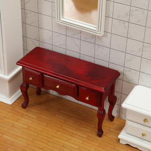 Mini cajón de madera 1:12, mesa auxiliar con patas curvas con tres compartimentos, adornos de escritorio de estilo Vintage, accesorios para casa de muñecas - Product Image 3