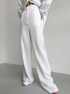 <span class=keywords><strong>Pantaloni</strong></span> Eleganti da Donna a <span class=keywords><strong>Vita</strong></span> <span class=keywords><strong>Alta</strong></span> in <span class=keywords><strong>Lino</strong></span> e Cotone, Gamba Larga, <span class=keywords><strong>Pantaloni</strong></span> da Ufficio alla Moda, Vestibilità Slim, Casual, Gamba Dritta, <span class=keywords><strong>Pantaloni</strong></span> da Completo - Product Image 4