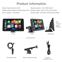 Pantalla Inalámbrica Inteligente Portátil para Auto con Carplay y Android Auto, Navegación GPS, Radio Multimedia de 7 Pulgadas con Pantalla Táctil