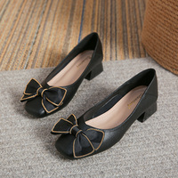 Femmes Noir PU Cuir Style Français Mi Talon Chunky Plate-Forme Chaussures Slip Mocassins avec Talons Minces Doux Confortable PVC Semelle Intérieure