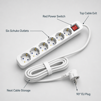 Multiprise de bureau 6 prises, 1,5 m, 16A/250V, 3680W, en ABS blanc, norme européenne, fabriquée en Chine