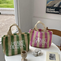 Sac seau vintage pour femme, idéal pour la plage, en paille de papier colorée au crochet, avec logo brodé personnalisé à rayures