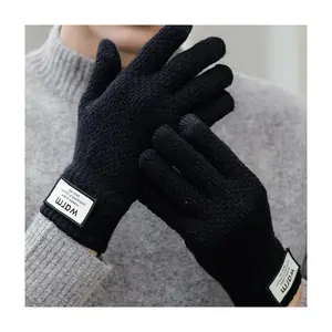 Дешевые зимние теплые трикотажные толстые перчатки с индивидуальным логотипом для сенсорного экрана Зимние перчатки для мужчин под заказ жаккардовые около 60 г