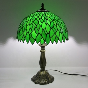 LongHuiJing Green Leaf Dome Stained Glass E26 AC LED Table Lamp for Bedroom Living Room - Product Image 2