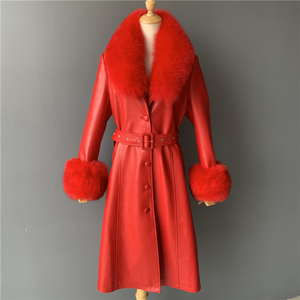 New Design <strong>Leather</strong> <strong>Jacket</strong> With Fox Collar <strong>Long</strong> <strong>Leather</strong> <strong>Jacket</strong> Genuine Women <strong>Leather</strong> <strong>Jacket</strong> - Product Image 5