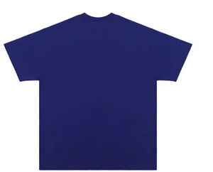 เสื้อยืดคอกลมสำหรับผู้ชายผ้าฝ้าย95% ผ้าสแปนเด็กซ์สีทึบทรงโอเวอร์ไซส์สีฟ้าเข้ม - Product Image 2