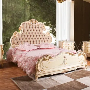 Lit de luxe de Style européen Rococo à feuille d'or, lit Antique Royal à main impériale pour chambre principale noble