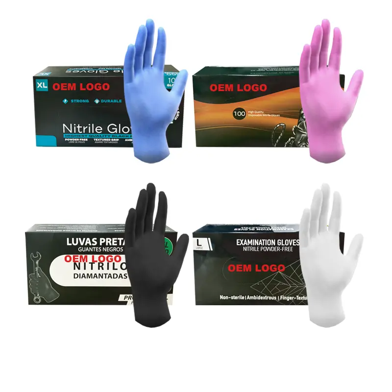 2022 Hot Sell Manufacturers tattoo beauty pink black blue purple green custom logo powder free latex free nitrile gloves