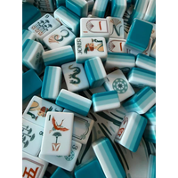 Tuiles de Mahjong Américain 4 couches motif Fleur, Dragon, Coccinelle, Cocotier, bleues, personnalisées, gravées en profondeur, pour le divertissement