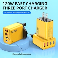 Adaptador de Carga Rápida PD y QC3.0 de 120 W, Cargador de Pared Multipuerto de 4 Puertos, 2 USB-A y 2 Tipo-C, con Enchufe EU/US/UK Opcional