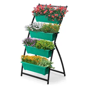 BSCI制造6英尺4层垂直花园香草罂粟凸起花坛床种植植物床，带4个容器凸起花园床盒