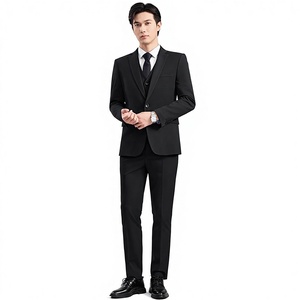 Costume d'affaires noir pour étudiants masculins, fonctionnaires, entretien, coupe ajustée, col cranté, doublure collée, polyester - Product Image 1