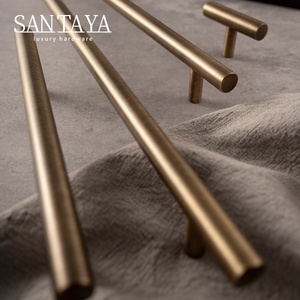 Santaya <strong>Antique</strong> Brass Solid T Bar Cabinet Minimalist Long Handles Bronze Kitchen Cabinet Pulls Dresser <strong>Drawer</strong> <strong>Knobs</strong> - Product Image 2