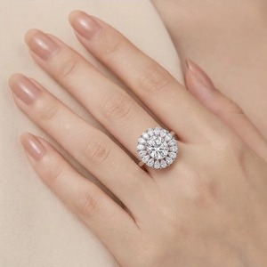 Bague de fiançailles en argent <span class=keywords><strong>sterling</strong></span> 925 avec halo de zircon cubique ovale, style vintage floral, pour femmes - Product Image 5