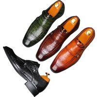 Chaussures pour hommes, nouvelle collection, en cuir d'alligator, à bout pointu, avec boucle métallique, rehaussantes, souples, légères, respirantes, antidérapantes, décontractées, pour le bureau et les mariages