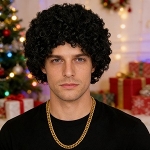 <span class=keywords><strong>Perruque</strong></span> Afro Homme Africain Style Européen et Américain, Boucles Courtes Rétro Années <span class=keywords><strong>70</strong></span>, Cheveux Synthétiques Haute Température, Best-seller Transfrontalier - Product Image 1