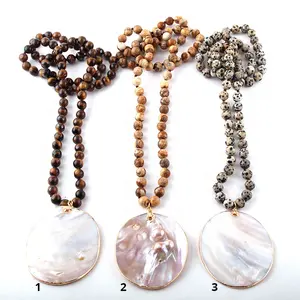 Colar feminino, colar lariat de pedra natural, olho de tigre, pic, jasper, grande, disco com pingente