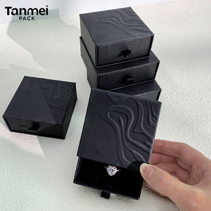 Custom Logo <b>Black</b> Jewelry Packaging <b>Box</b> Paper Drawer Gift <b>Box</b> for Ring Earring Bracelet Pendant Necklace - Product Image 1