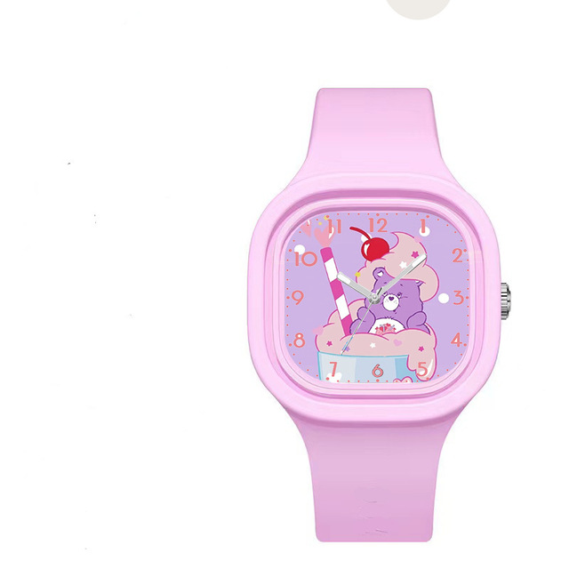 Mulity Color Pink Black Blue Yellow Rainbow Bear Square Wrist Watch Care Bear Soft Silicon Watches