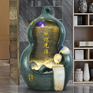 Fontaine d'intérieur en résine en forme de gourde, style chinois, avec éclairage LED pour la décoration du salon - Product Image 2