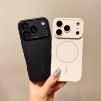 Coque de téléphone pour iPhone 17 Pro Max, couleur unie, effet peau, grande fenêtre, fixation magnétique, compatible avec Apple 16, anti-chute, coque souple 15, 14/13