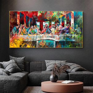 Art mural moderne : Affiche imprimée religieuse <span class=keywords><strong>de</strong></span> <span class=keywords><strong>la</strong></span> <span class=keywords><strong>Cène</strong></span> <span class=keywords><strong>de</strong></span> Léonard <span class=keywords><strong>de</strong></span> <span class=keywords><strong>Vinci</strong></span> sur toile, style graffiti - Product Image 2