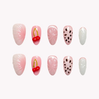 Faux Ongles Roses Blancs Cerise à Presser, Manucure Amande 3D Coquillage en Relief, Acrylique à Pois, 10 Pièces, Vente en Gros Personnalisée pour Salons de Manucure