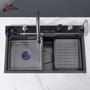 新入荷 ウォーターフォール多機能蛇口 ピアノキー ブラック ナノ表面 キッチンシンク SUS304 キッチンシンク - Product Image 4