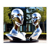 Grande sculpture faciale paramétrique abstraite en acier inoxydable, statue d'art métallique superposée moderne pour extérieur