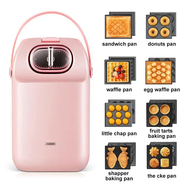 Mini Waffle Maker Detachable, Breakfast Sandwich Maker Toaster 5 In 1 Non Stick Sandwich Maker With Cool Touch Handle